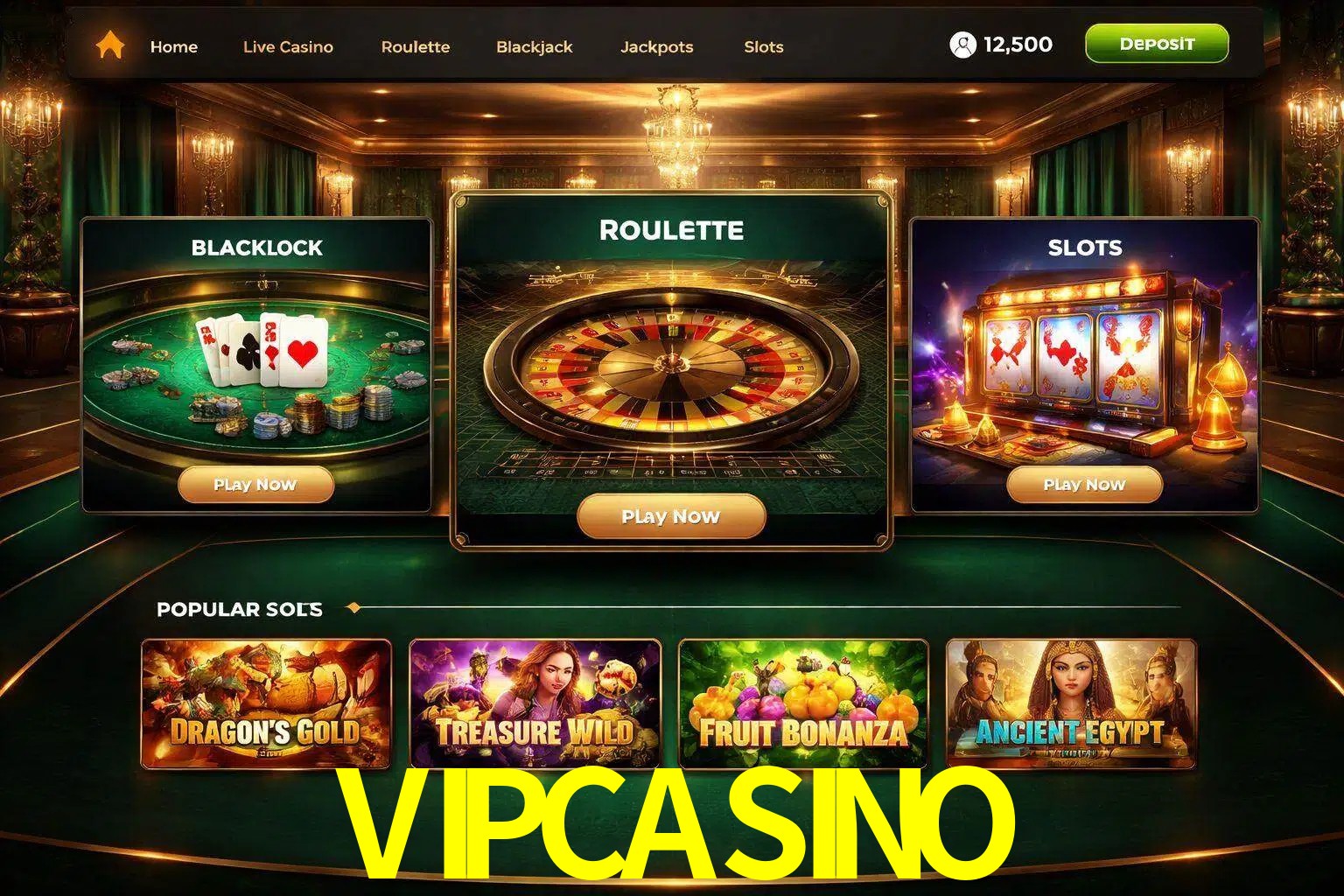 Vista de la plataforma VIPCASINO Casino mostrando categorías organizadas de juegos en línea